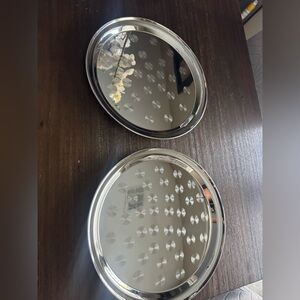 2 Winco Round Tray with Swirl Pattern, 16-Inch, Stainless Steel